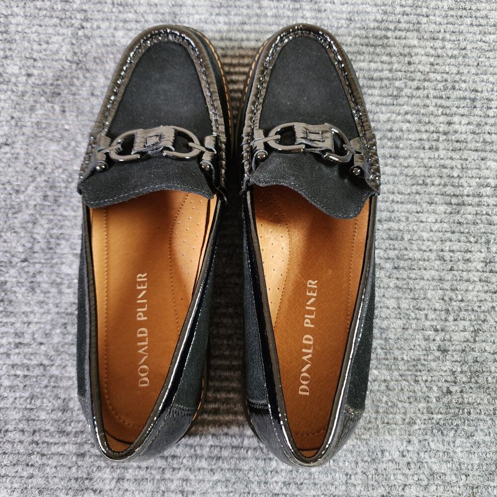 Donald Pliner Women's 8.5 Black Suede Patent Leather Trim Platform Loafers - Picture 3 of 9